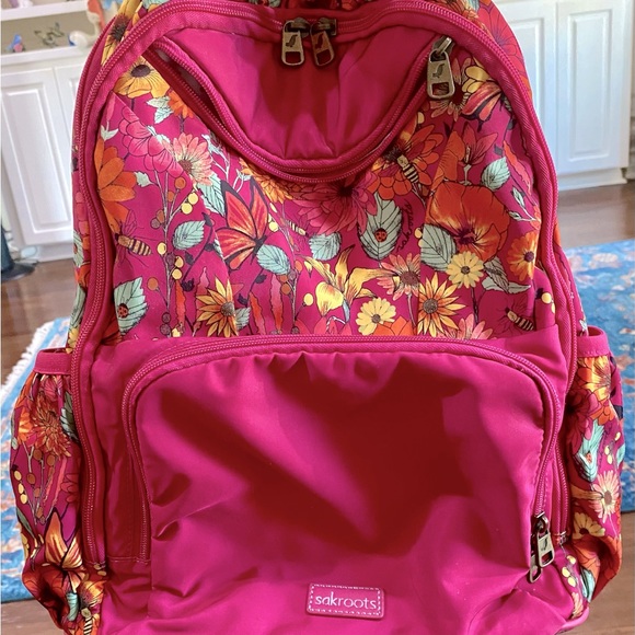 Sakroots Backpack: Raspberry In Bloom, Pink, padded laptop bag, Artists Circle - Picture 3 of 16